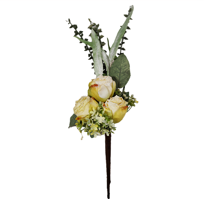 Jenan 知念燒 玫瑰三頭仿真花束 42cm, 白色, 1個