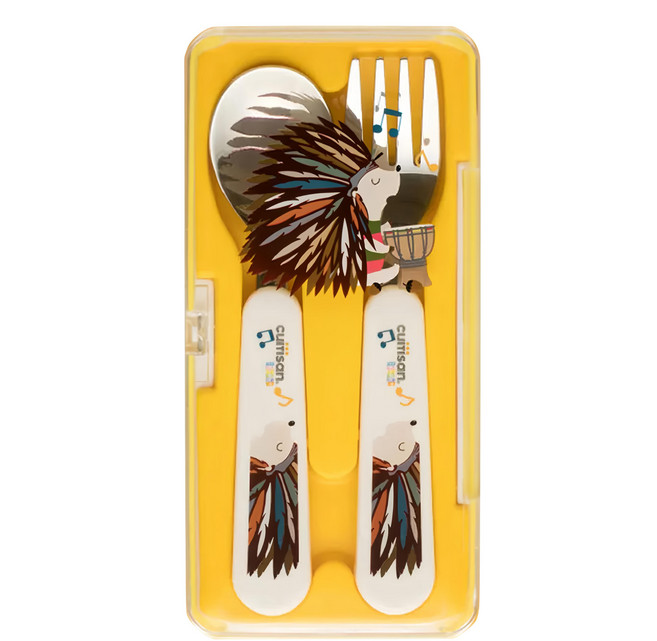 cuitisan 酷夢系列 幼兒餐具組 湯匙 + 叉子 小刺蝟 月光亮黃 1組