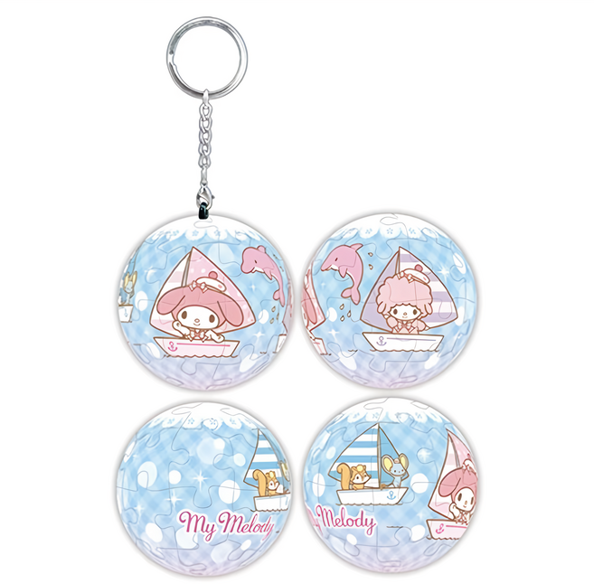 HUNDRED PICTURES 百耘圖 立體球型拼圖鑰匙圈, 美樂蒂 藍海出航, 24片, 1組