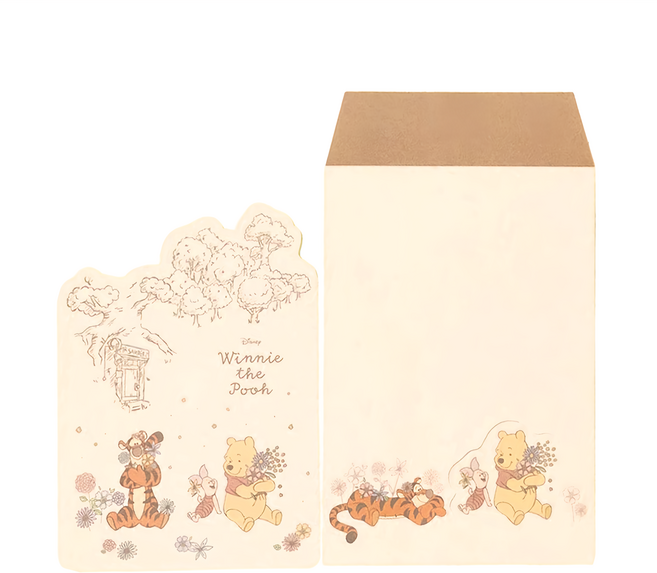 Winnie the Pooh 小熊維尼 維尼百畝森林系列 信封信紙組 SS188-2, 維尼家族 杏色, 1組