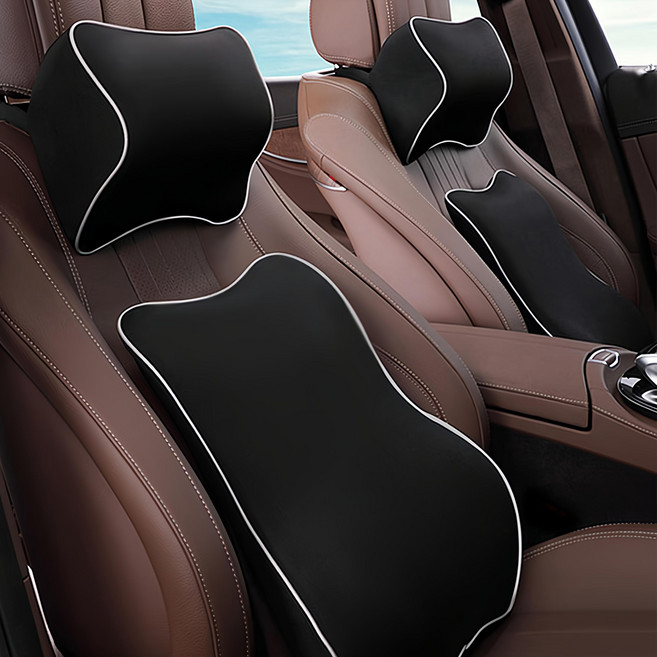 Kinton 車用記憶棉基本款頸枕+腰靠墊組, 黑色, 1套