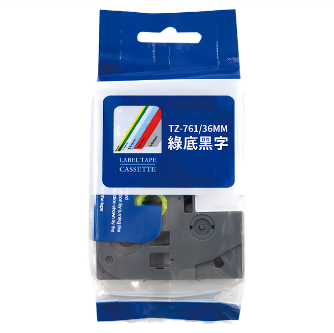 brother 兄弟牌 標準黏性護貝標籤帶 TZe-761 綠底黑字 台灣公司貨, 8m