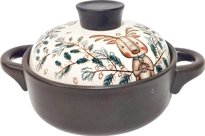 Royal Duke 有古窯 鋰輝石日式直身砂鍋 童趣小鹿圖案 1.5L, 20.5cm, 1個