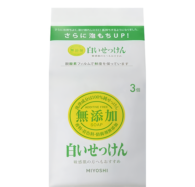 MIYOSHI 玉之肌 無添加白香皂 敏感肌適用, 108g, 3個