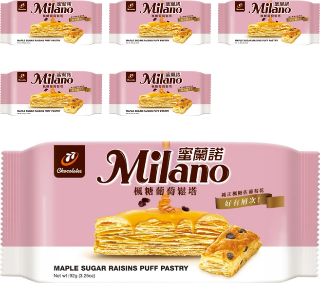 77 Milano 蜜蘭諾楓糖葡萄鬆塔 純正楓糖佐葡萄乾, 92g, 6包