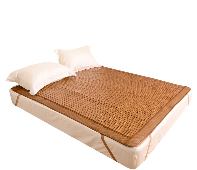 神田職人 3D加厚碳化麻將涼蓆 天然孟宗竹竹片 聚酯纖維3D透氣網層, 涼感墊, 棉繩強化款 棕色