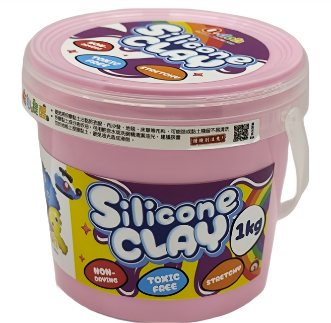 Q-doh 有機矽膠黏土 歡樂柔軟量量桶 可水洗水中玩, 粉紅色, 1kg, 1桶