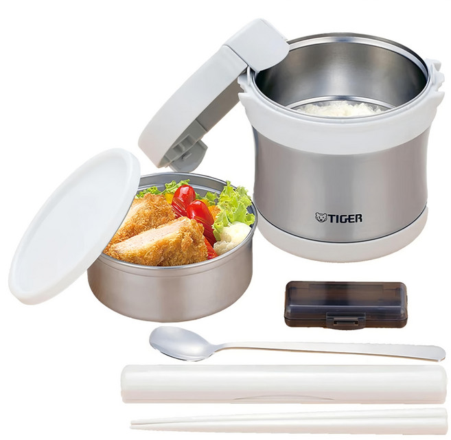 TIGER 虎牌 不鏽鋼保溫飯盒 Set LXB-A100 XC 500mL飯盒 380mL菜盒, 銀色, 1組