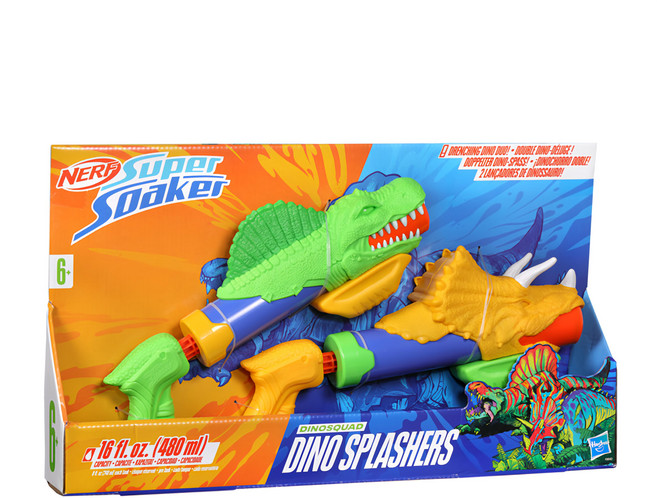 Hasbro 孩之寶 NERF 樂活打擊 Supersoaker 超威水槍系列 恐龍小隊恐龍水柱發射玩具, 綠色 + 黃色 + 藍色