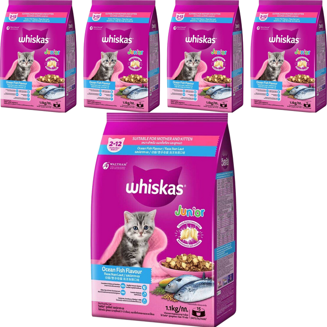 whiskas 偉嘉 幼貓/懷孕母貓專用 乾飼料, 海洋魚類口味, 1.1kg, 5袋