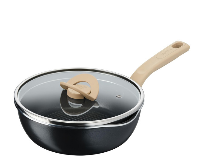 Tefal 特福 煮FUN系列 不沾深平鍋 IH 附鍋蓋 霧光黑, 22cm, 1個