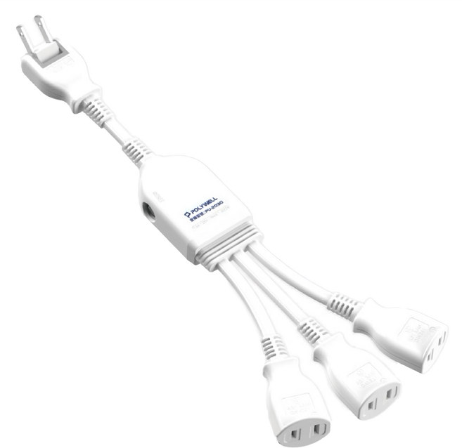 POLYWELL 寶利威爾 一對多頭電源線組 一對三座 PW15-T05-A078, 32cm, 白色, 1條