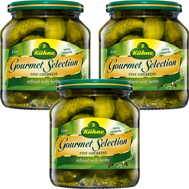 Kuhne 冠利 原味酸黃瓜 Gourmet Selection 精選小黃瓜 refined with herbs, 530g, 3罐