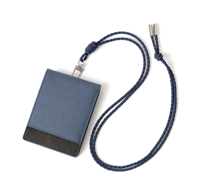 BLANC FLEUR 牛皮拼接頸掛卡夾