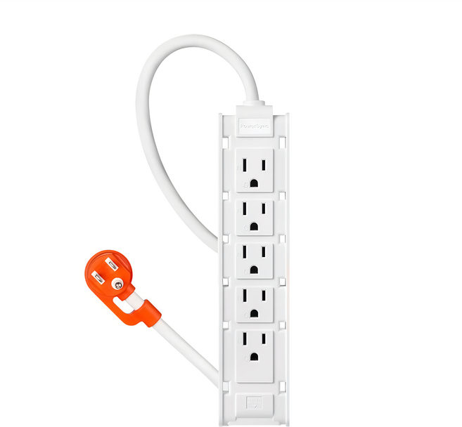 PowerSync 群加 1開10插雙面抗搖擺延長線 TSAS9010 21.9 x 4.85 x 2.4cm, 白色, 1條, 1m