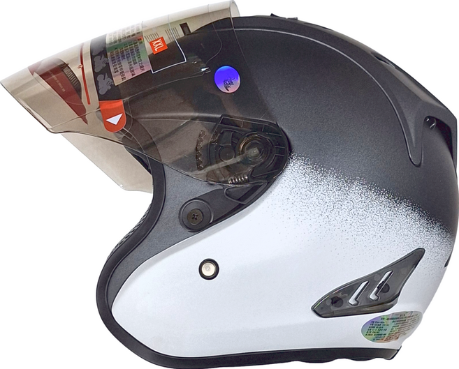 普通型露臉式機車防護頭盔 含一層護目鏡 R3-A6, 消光灰/白花