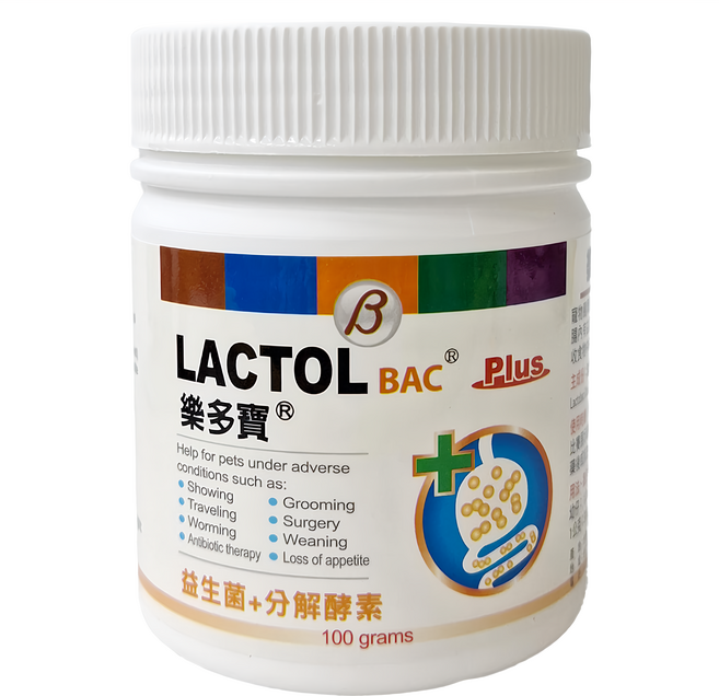 LACTOL BAC 樂多寶 活性腸益粉 寵物腸胃保健品 100 grams, 益生菌+分解酵素, 1罐