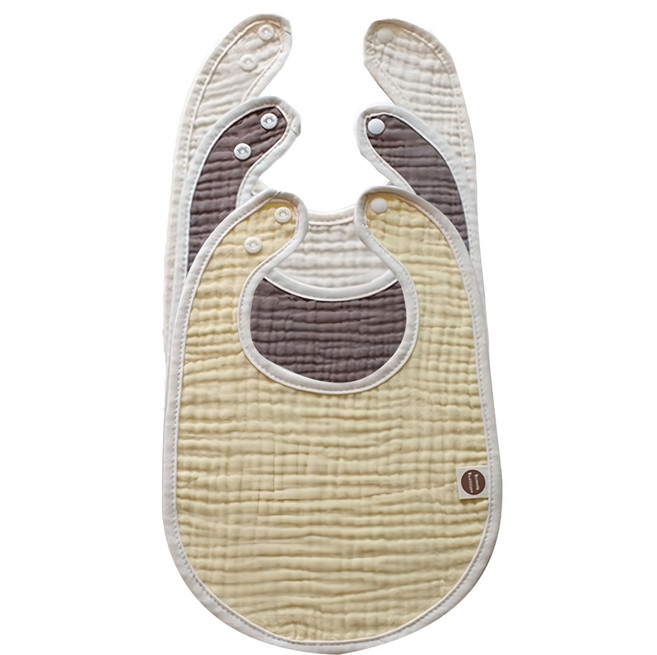 BUNNIE BLOSSOM 滾邊素色圍兜 棉紗材質 21x31公分, 米黃色 + 白色 + 棕色, 3件, 1組