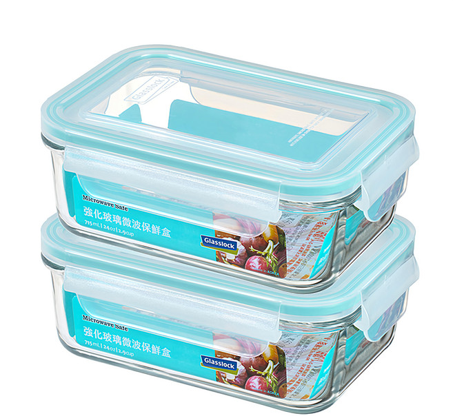 Glasslock 格拉氏洛克 長方型強化玻璃微波保鮮盒 715ml, 2個, 2個
