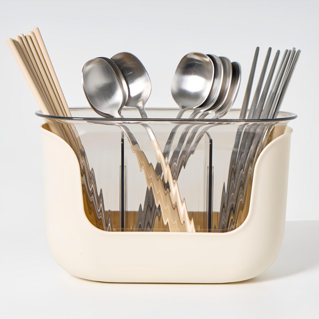 homelune 可拆式瀝水餐具收納筒, 象牙白, 1個