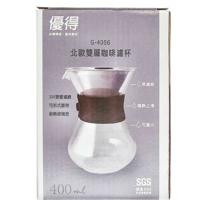優得 北歐咖啡濾杯 濾網 + 濾壺 G-4056, 400ml, 1組