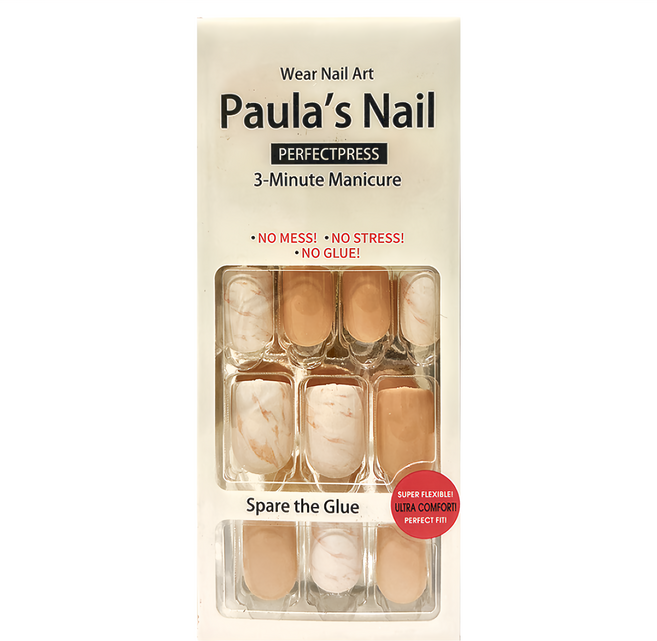 Paula's Nail 寶拉美甲 光療秒貼美甲 24片, 奶茶大理石, 1組