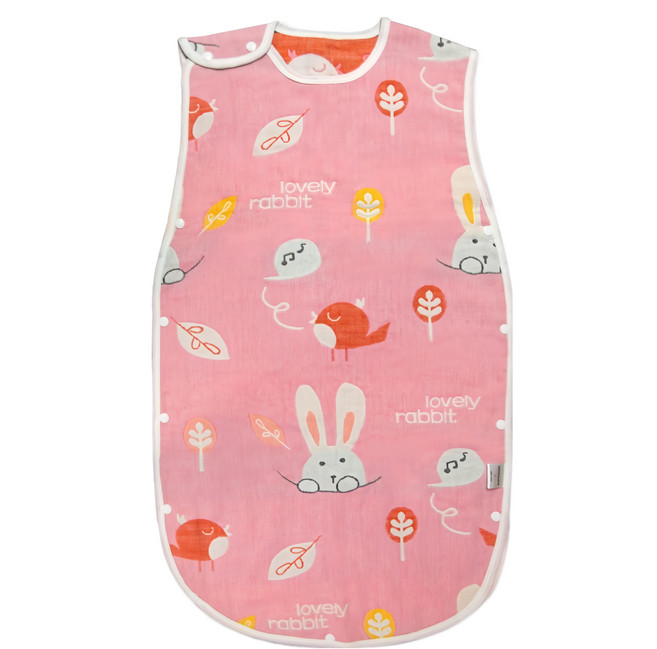 OhBabyLying 讓寶寶躺躺 6層紗防踢背心, 粉底兔兔