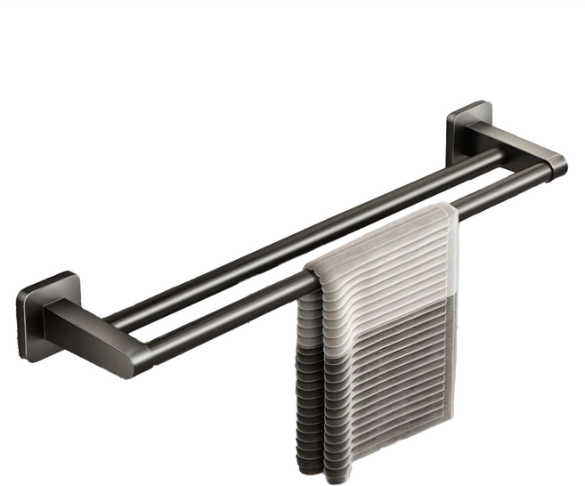 妃妃嚴選 太空鋁免釘毛巾架 雙桿, 槍灰色, 1個