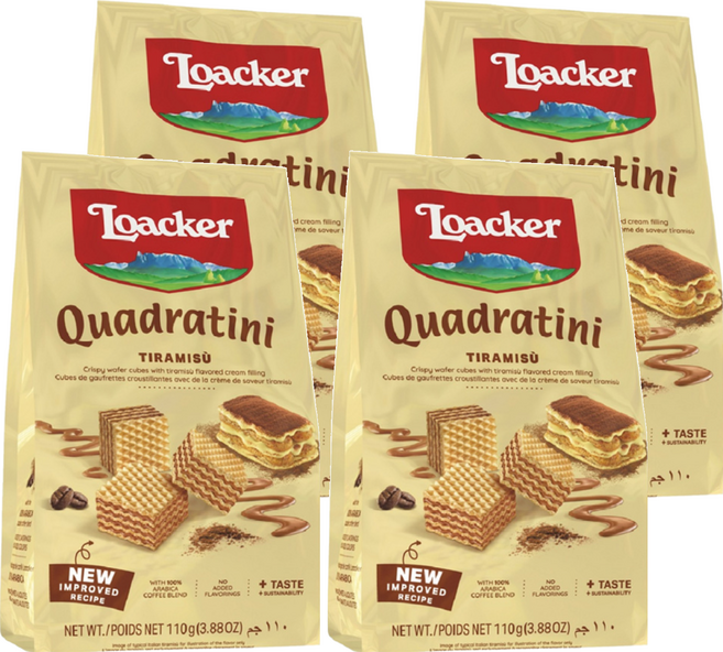 Loacker 萊佳哈斯 方角哈斯餅 提拉米蘇味, 110g, 4包