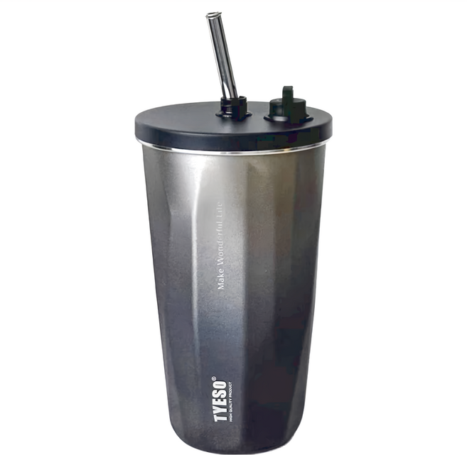 TYESO 泰碩 不鏽鋼吸管杯, 漸變黑, 600ml, 1個
