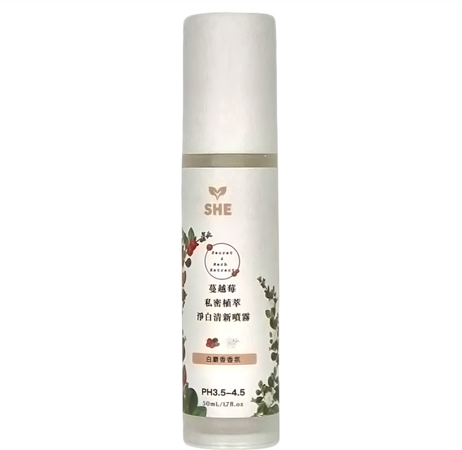 SHE 蔓越莓私密植萃淨白清新噴霧 白麝香, 50ml, 1瓶