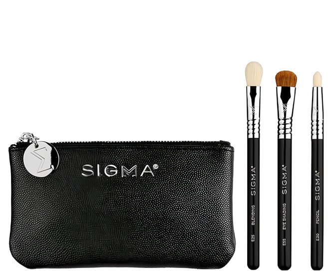 SIGMA BEAUTY 魅力四射迷你眼部刷具3件組 附皮革化妝包, 1組, 黑色