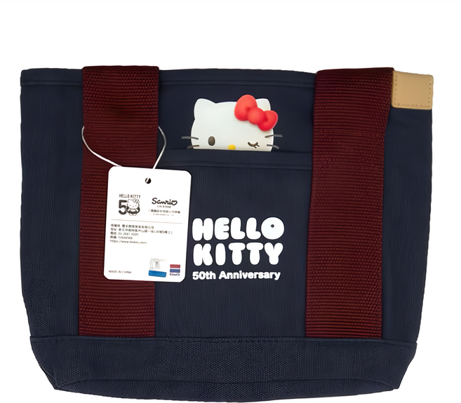 Kiiwi O Hello Kitty 多隔層厚磅帆布托特包 大頭, 紅藍色