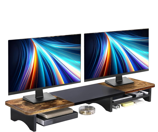 Ermutek 二木科技 北歐風格多功能加長款桌上型層板置物收納螢幕增高架, 黑色 + 咖啡色