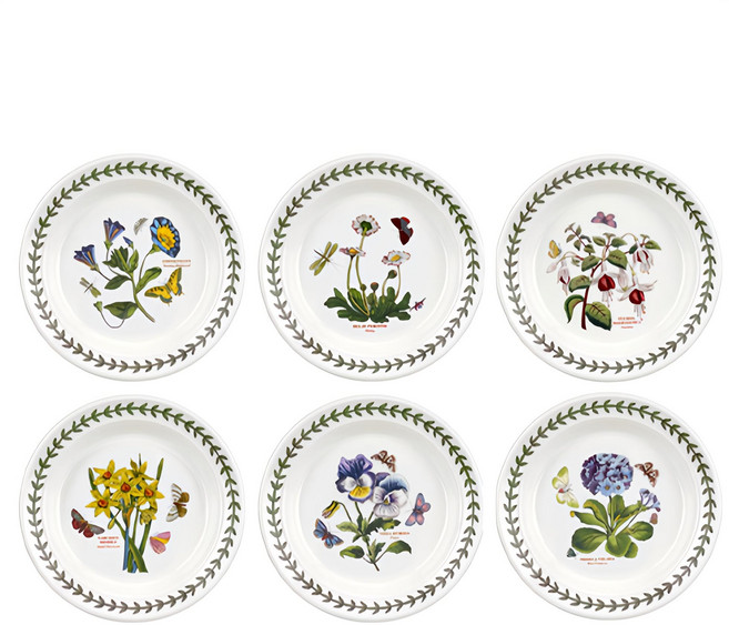 Portmeirion 波特玫琳恩 經典植物園系列 餐盤 6個 花卉圖案, 多色