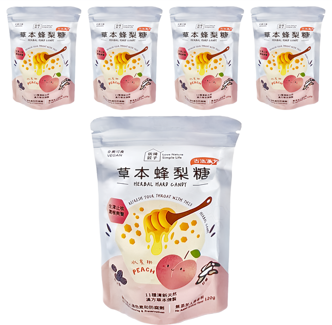 Love Nature Simple Life 依琦匠子 草本蜂梨糖 分享包 水蜜桃口味, 120g, 5包