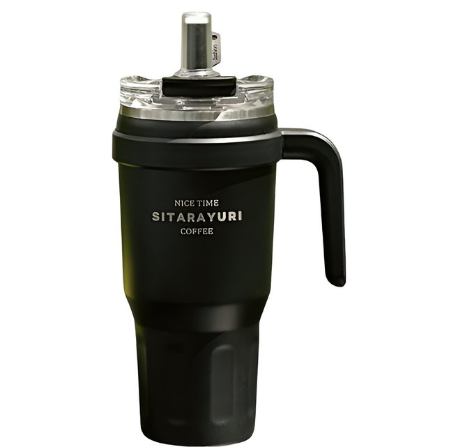 Sitarayuri 手把吸管杯 雙飲款, 黑色, 1個, 780ml