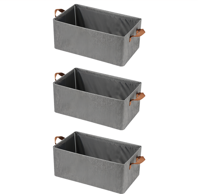 可折疊衣物分隔收納箱, 灰色, 3個