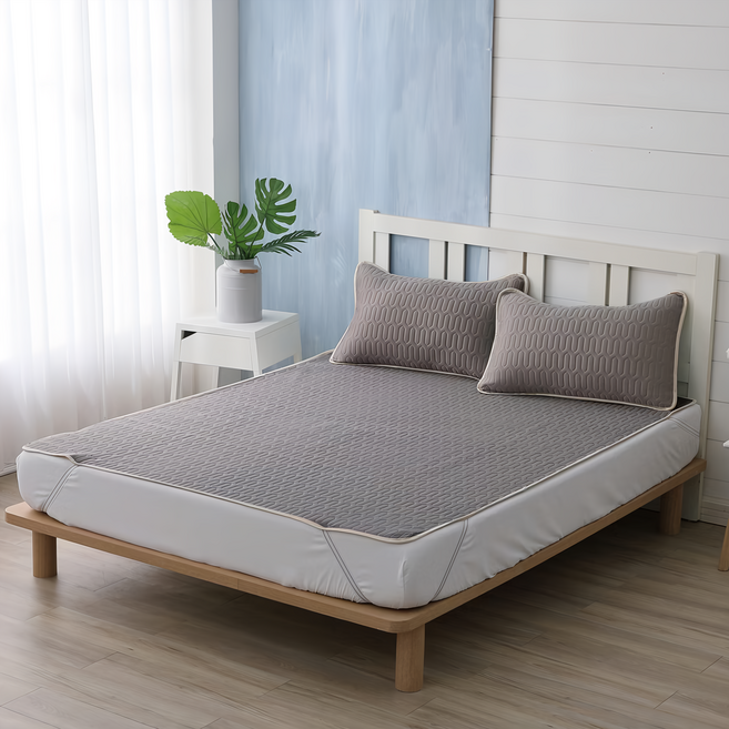 Ishur 伊舒爾 乳膠冰絲涼蓆墊 乾爽潔淨 柔軟舒適 輕薄透氣, 涼蓆墊 + 枕套 x 2, 冰炫灰
