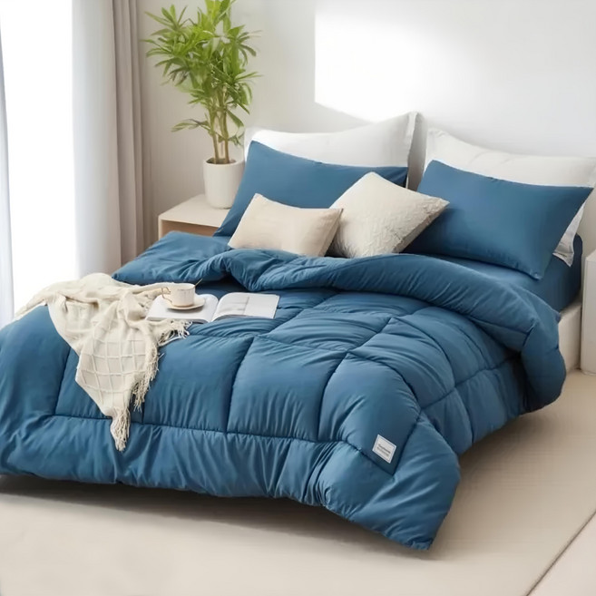 Margaery 韓式鬆餅被 環保活性印染 手感柔軟 透氣性好 鎖色性佳, 文青藍