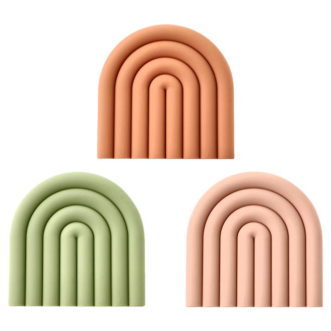 好物良品 北歐風矽膠隔熱墊三件組 弧形設計, 粉橘 + 竹綠 + 嫩粉, 1組