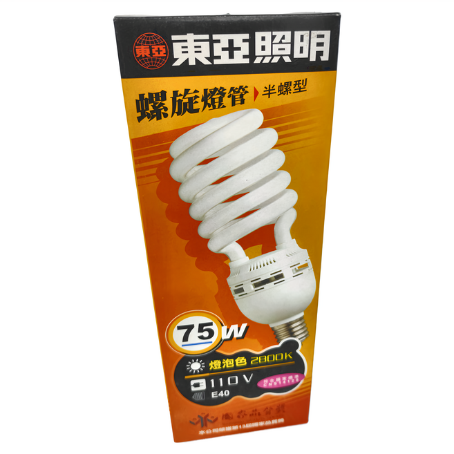TOA 東亞照明 75W 螺旋燈泡 E40燈頭 110V, 白色, 1個
