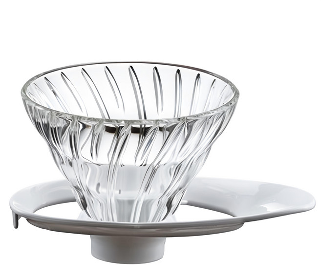 HARIO 好璃奧 V60旋風白01玻璃濾杯 VDGR-01-W 138 x 97 x 77mm 300g, 玻璃濾杯 + 底座, 200ml, 1個