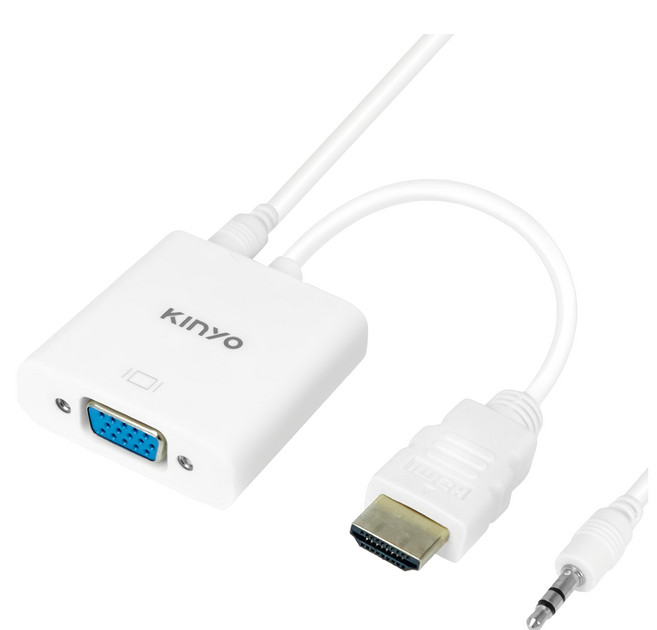 Kinyo HDMI轉VGA影像轉接器 音頻輸出版 23.5cm 音源線52cm 45g, HDV-021, 1個