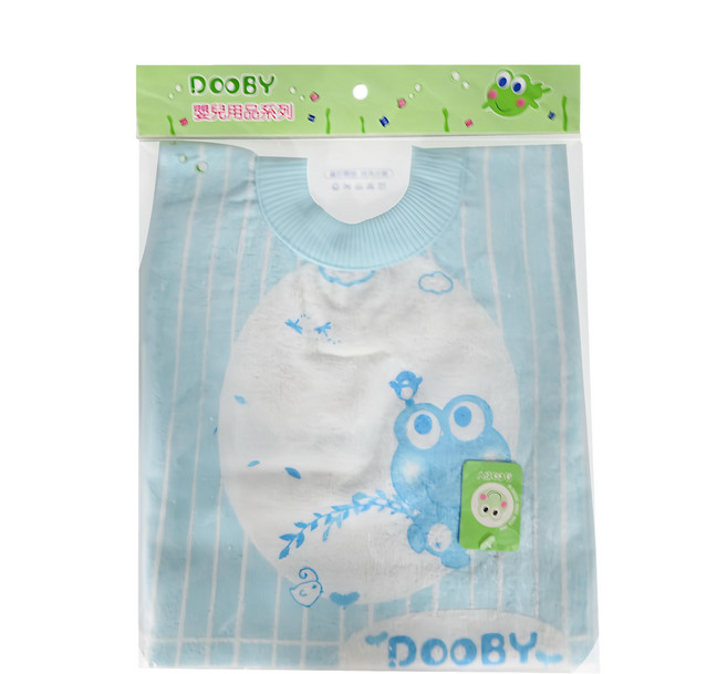 DOOBY 大眼蛙 精梳毛巾套頭圍兜, 大眼蛙 藍色 + 白色, 1條, 1條