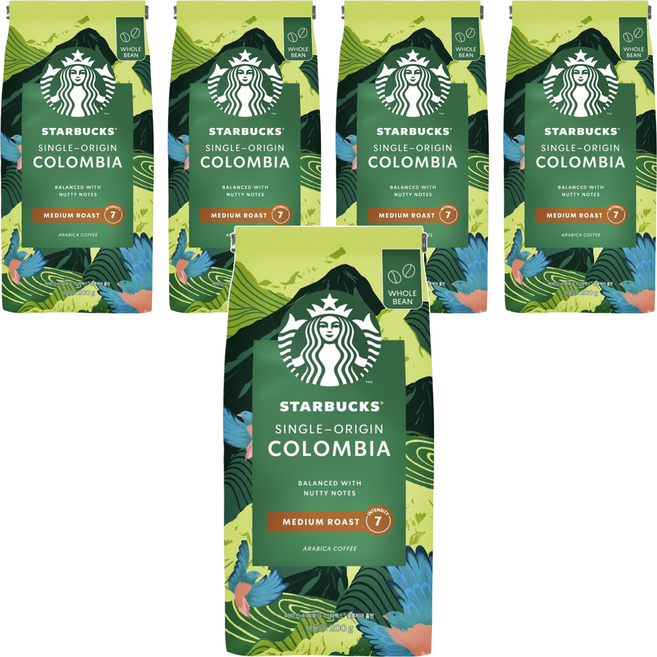 STARBUCKS 星巴克 特選系列 哥倫比亞單品咖啡豆, 咖啡豆(無研磨), 200g, 5包