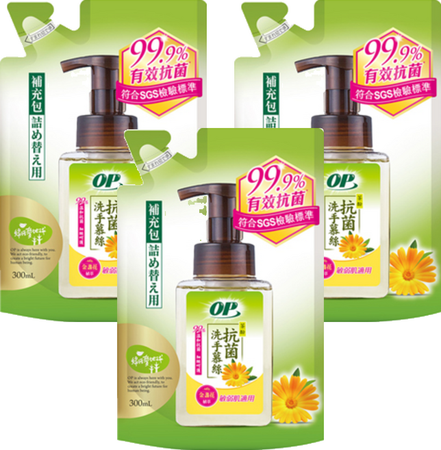 OP 茶酚抗菌洗手慕絲 補充包 敏弱肌適用, 300ml, 3包