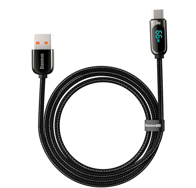 Baseus 倍思 數顯快充 USB-Type-C傳輸線 66W, 1m, 黑色, 1條
