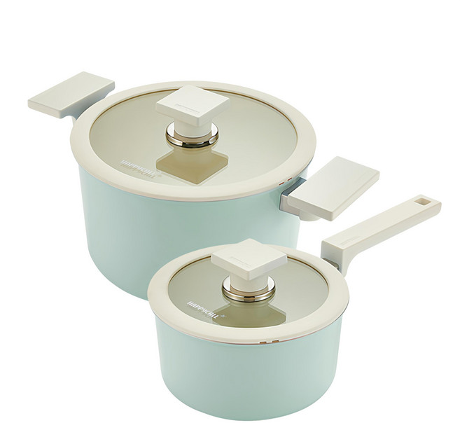 HAPPYCALL ADDZ Blanc 鍋具兩件組, 雙耳鍋 + 單柄鍋, 薄荷綠, 1組