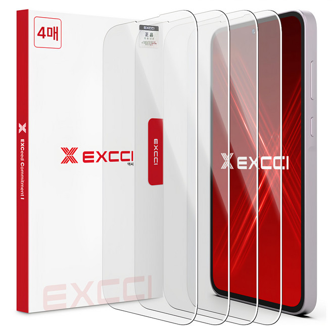EXCCI 閃亮 2.5D圓弧邊緣 完美貼合 鋼化玻璃 手機螢幕保護貼 4入組, 1組